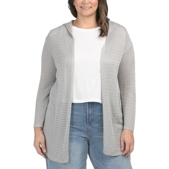 NWT Elie Tahari Ice Gray Plus Crochet Cardigan - Size 1X - Picture 1 of 4